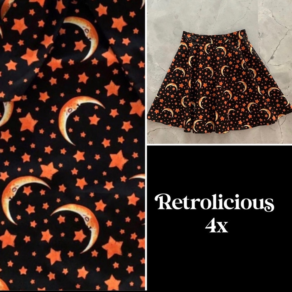 ModCloth Retrolicious skirt skirt 4X/26 plus size moon stars orange black
